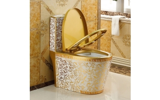 Bàn cầu họa tiết vàng Gold R8807
